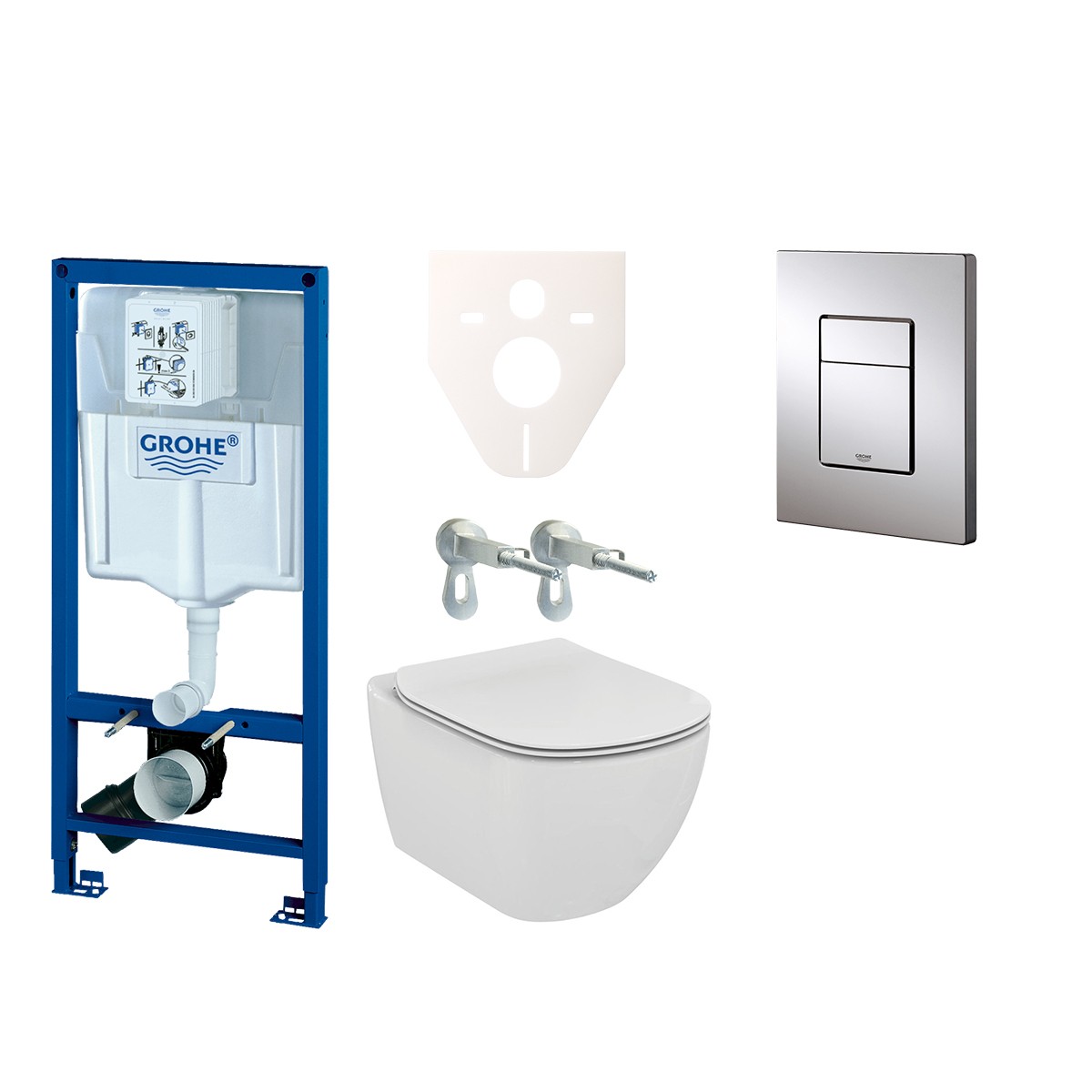 Cenově zvýhodněný závěsný WC set Grohe do lehkých stěn / předstěnová montáž+ WC Ideal Standard Tesi 38528SET-KE