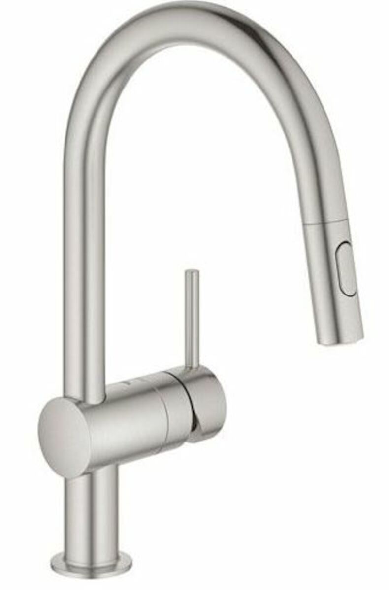 Dřezová baterie Grohe Minta s vytahovací sprškou supersteel 32321DC2