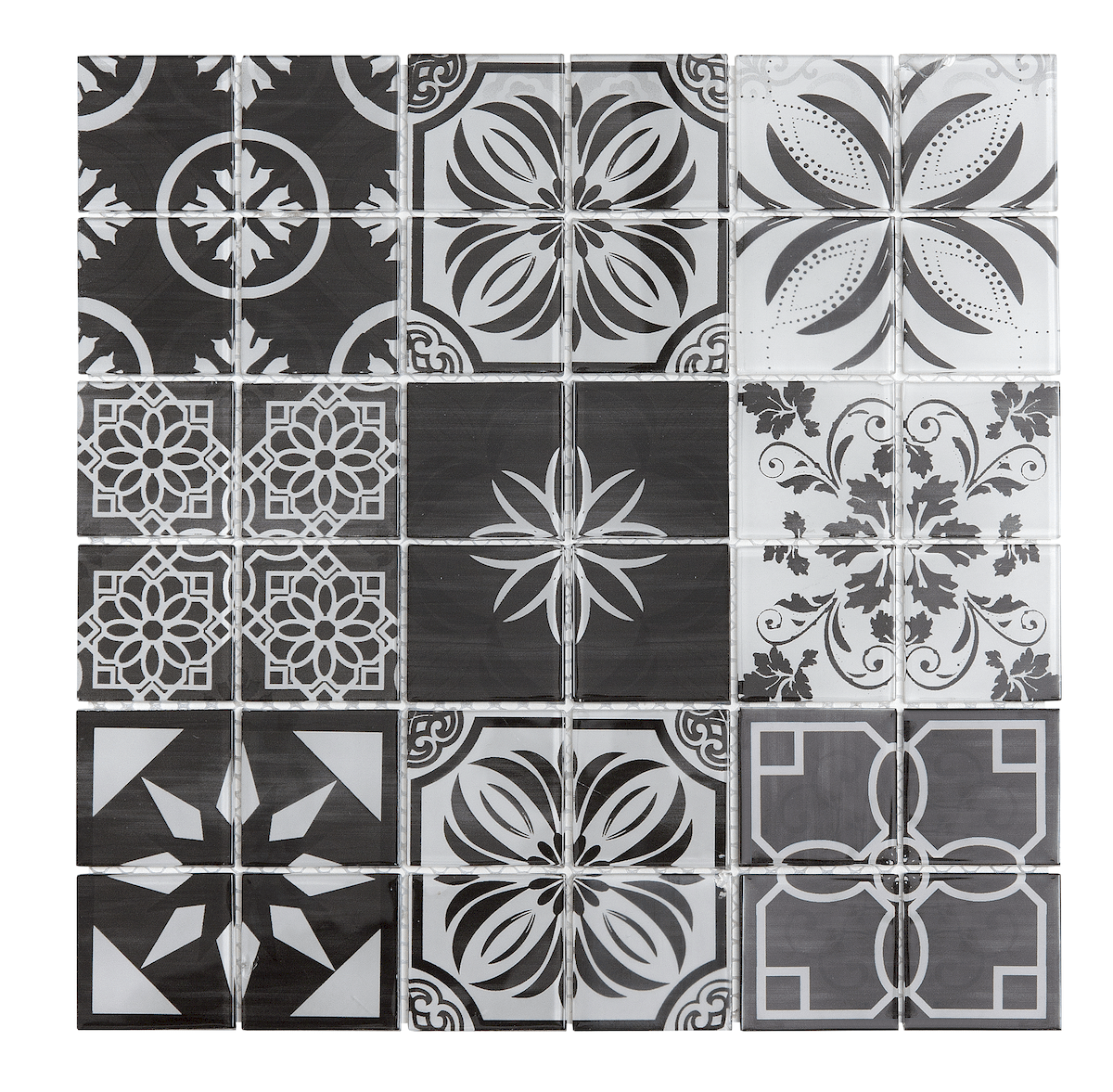 E-shop Skleněná mozaika Premium Mosaic černobílá 30x30 cm lesk PATCHWORK300