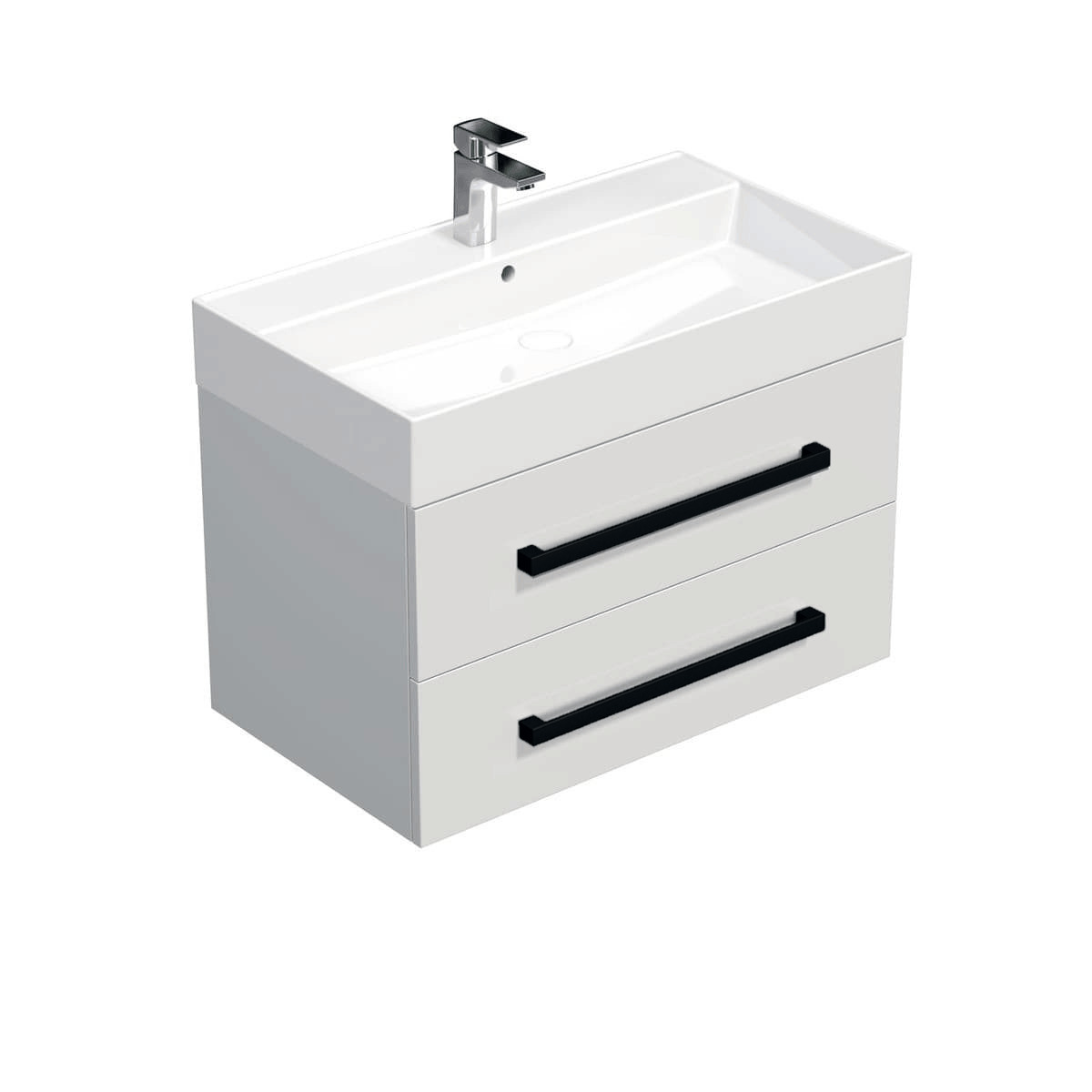 Koupelnová skříňka s černou úchytkou a umyvadlem SAT Cube Way 80x47,5x46 cm bílá lesk CUBE46C802BISAT