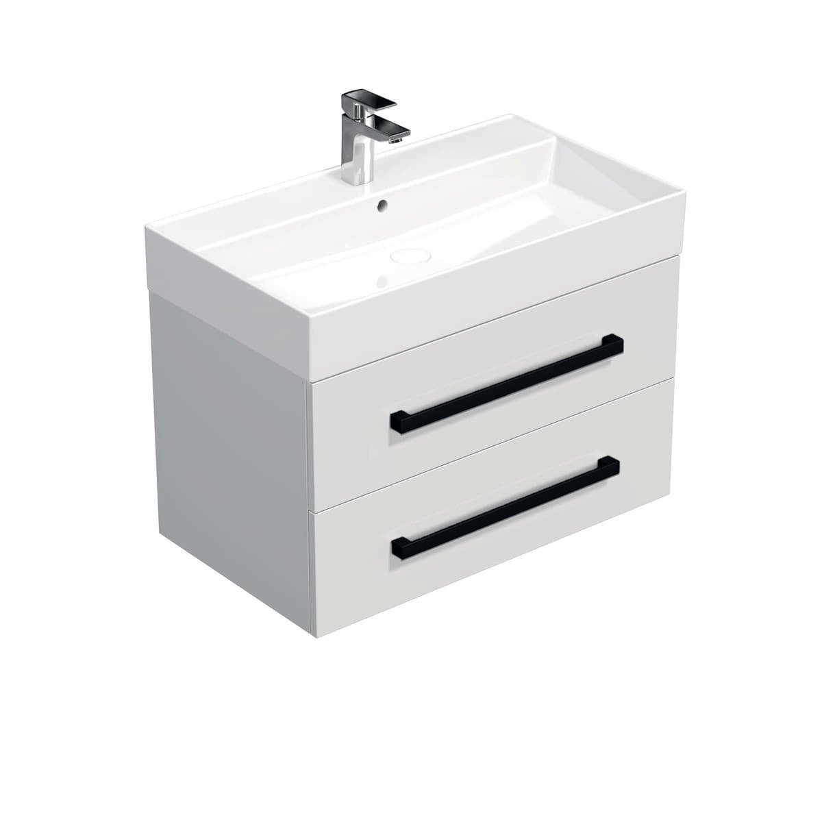 Koupelnová skříňka s černou úchytkou a umyvadlem SAT Cube Way 80x71x46 cm bílá lesk CUBE46C803BISAT